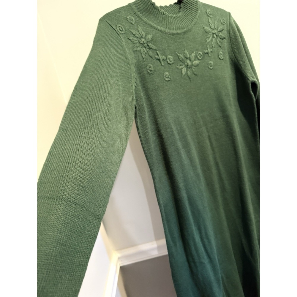 Vintage Salon Studio Embroidered Long Sweater Dress‎ Green Long Sleeves Size Med - Picture 7 of 7